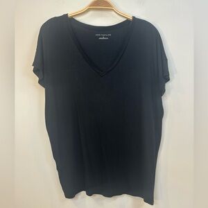 Ann Taylor Sz S Oversized Black Short Sleeve V Neck Tee Rayon Lyocell Soft